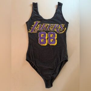 Forever 21 Gray Lakers bodysuit with Purple and Yellow Graphic
